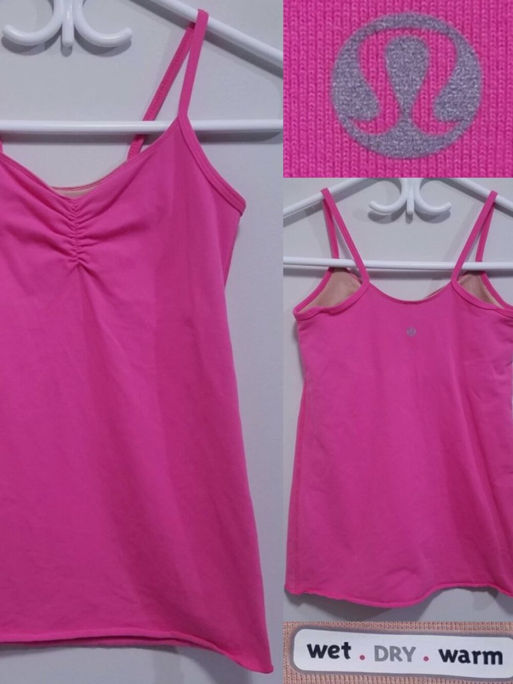 Lululemon Wet Dry Warm Tank Top Hot Pink Womans Ruched Front Shirt Size 4 XS
